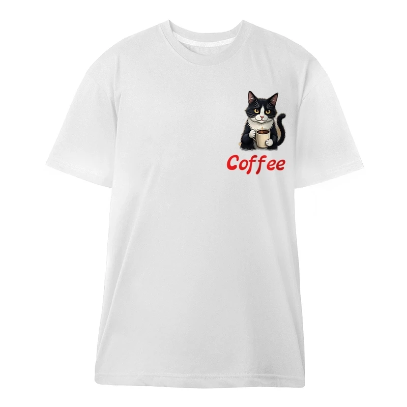 تی‌شرت آستین کوتاه مردانه مدل گربه با فنجان قهوه