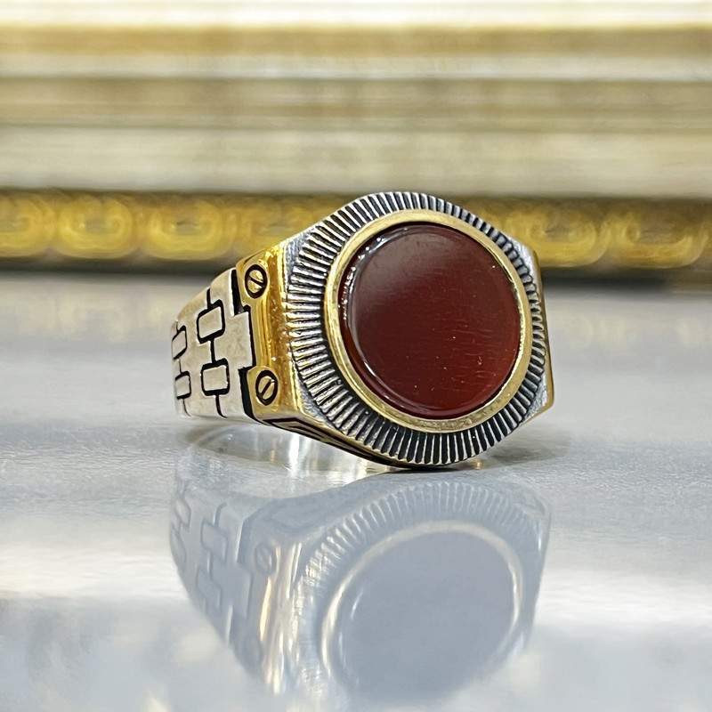 انگشتر نقره مردانه مدل اسپرت 2 تکه عقیق