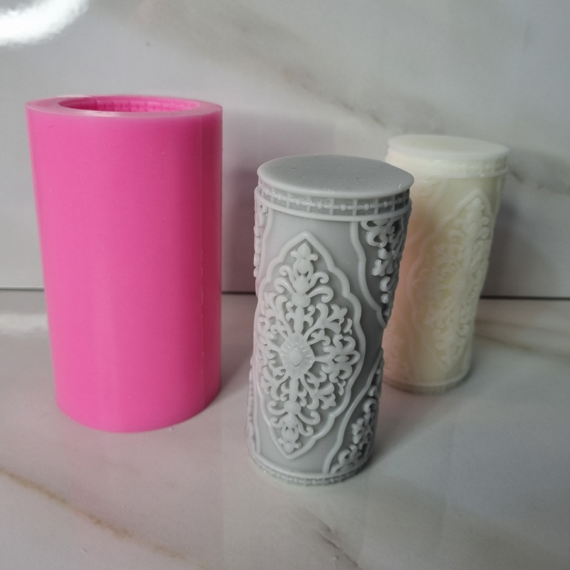 قالب شمع مدل استوانه منبت طرح اسلیمی گلدار کد C 12CM