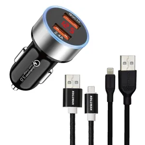 شارژر فندکی کلومن مدل KC - C06 به همراه کابل MICROUSB و لایتنینگ