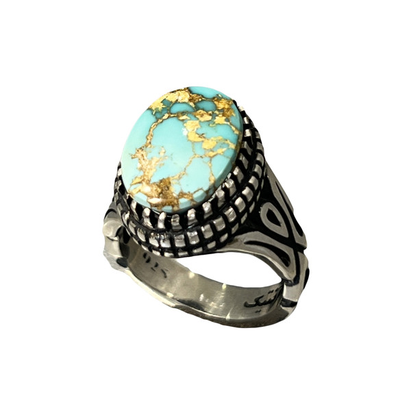 انگشتر نقره مردانه مدل هزار چنگ دستساز فیروزه نیشابوری کد 1 5-45