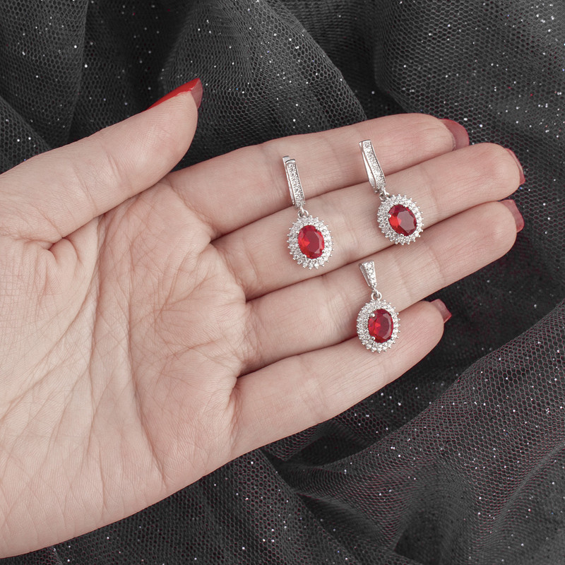 نیم ست نقره زنانه مدل یاقوت AVN-N1167