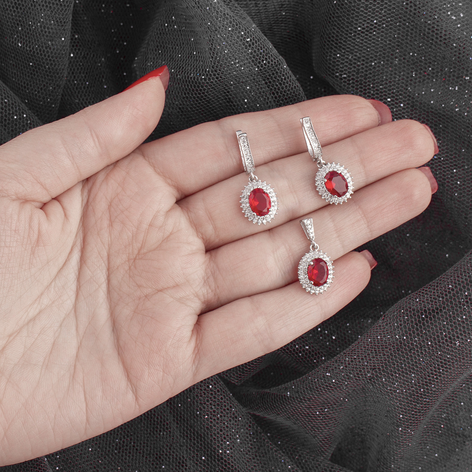 نیم ست نقره زنانه مدل یاقوت