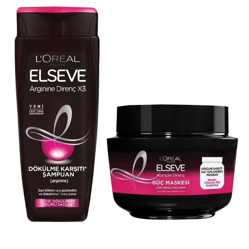 شامپو تقویت کننده مو لورآل مدل ARGININE X3 حجم 450 میلی لیتر به همراه ماسک مو لورآل مدل ELSEVE حجم 300 میلی لیتر