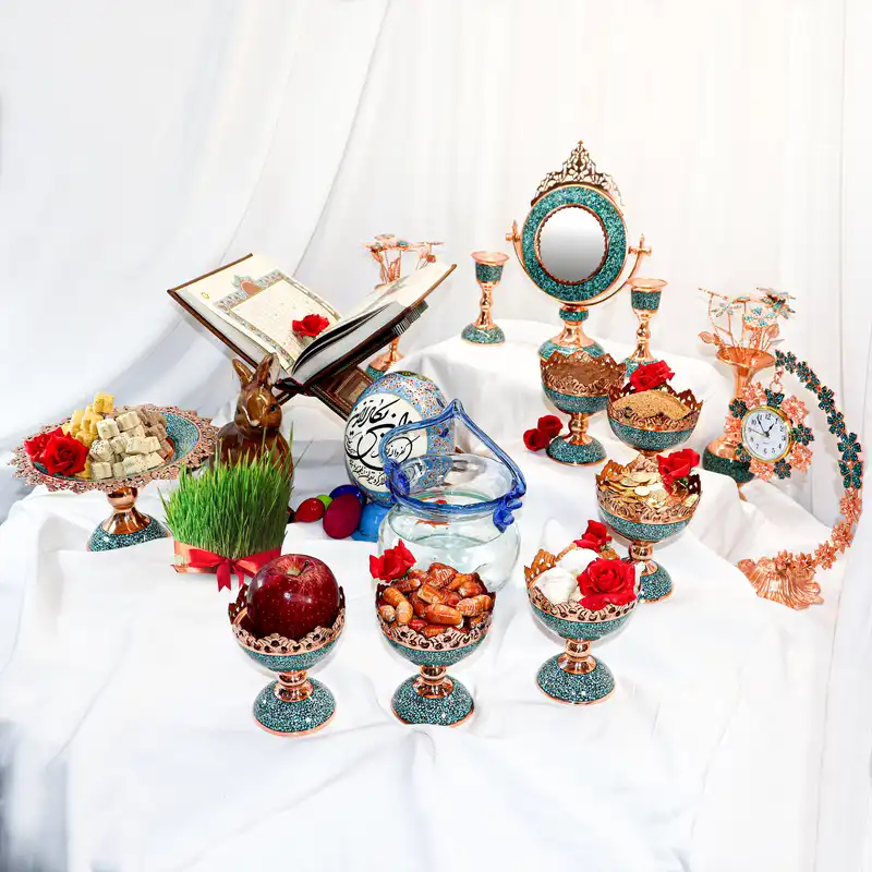 ست 6 تکه هفت سین فیروزه کوبی مدل لب قلم کد 12p10-2f7