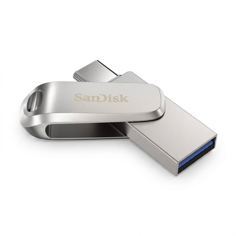 فلش مموری 64 گیگابایت سن دیسک مدل Ultra Dual Drive Luxe با 2 رابط USB Type-A و USB Type-C، استاندارد USB سه‌نقطه‌دو نسل 1، طراحی چرخشی و بدنه فلزی