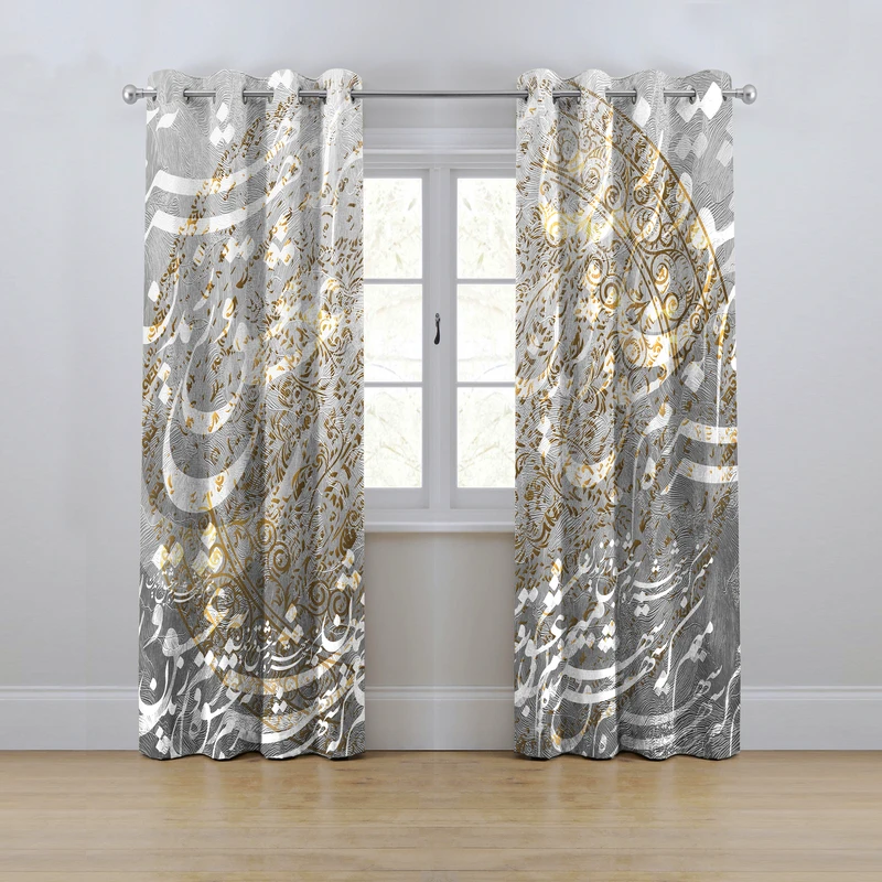 پرده مدل پانچی طرح نقاشی خط سایز 280x145 سانتی متر