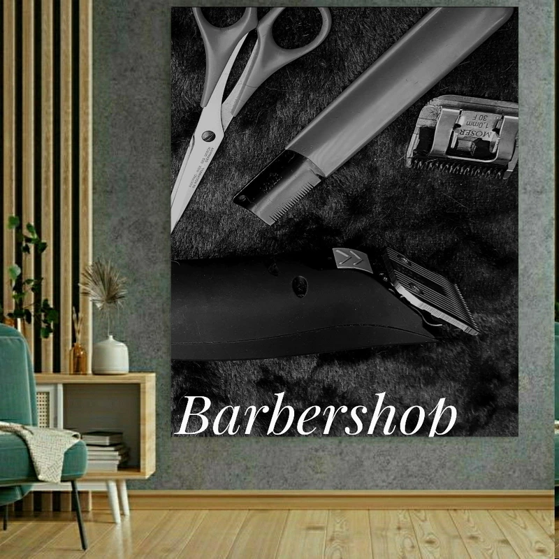  تابلو بوم طرح آرایشگاه مردانه مدل تیغ و شانه کد GR430