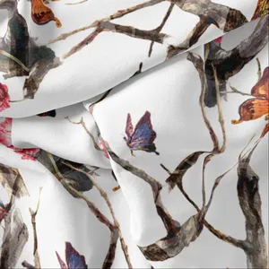 پارچه لباس مدل کرپ بوگاتی طرح گل و پروانه کد 8002E