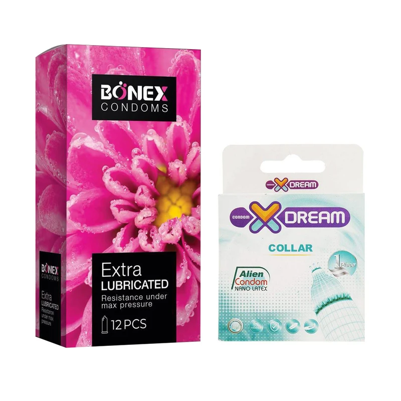 کاندوم بونکس مدل Extra Lubricated بسته 12 عددی به همراه کاندوم ایکس دریم مدل Collar