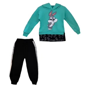 ست هودی و شلوار دخترانه مدل خرگوش رنگ سبز