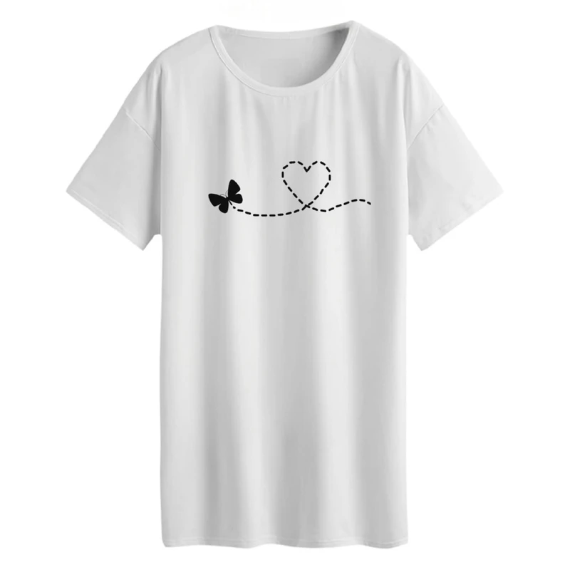 تی شرت لانگ زنانه مدل پروانه و قلب خطی