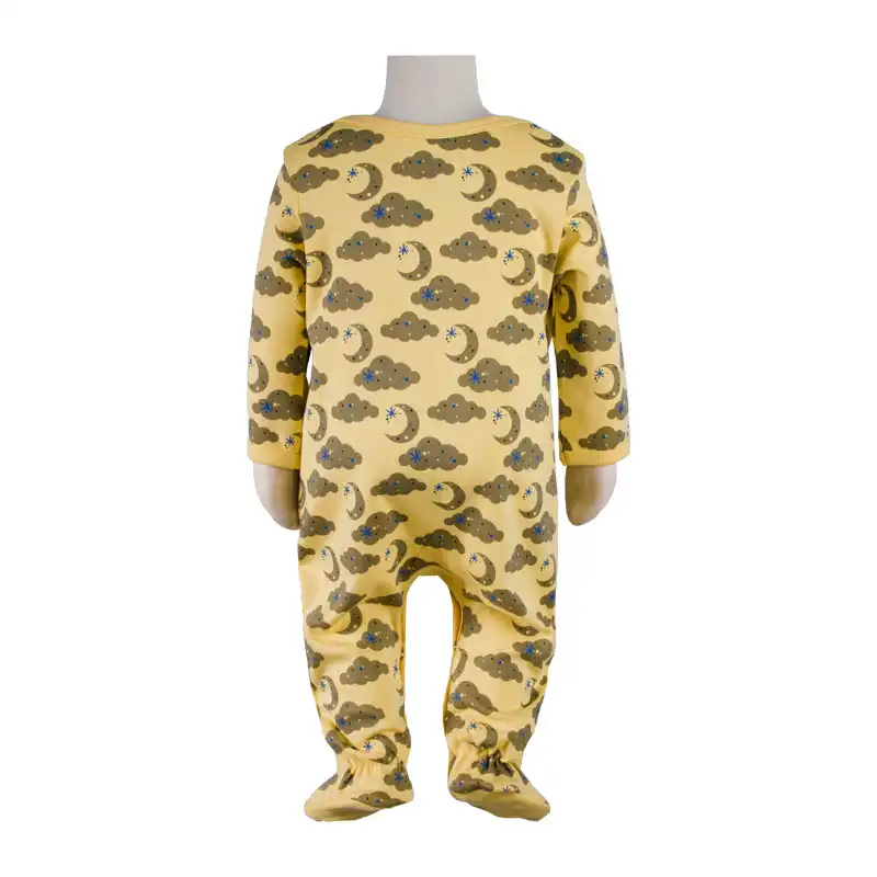 ست سرهمی و کلاه نوزادی آدمک مدل ابر و ماه رنگ زرد