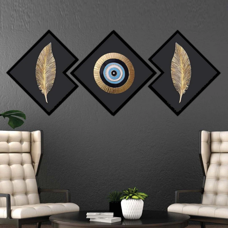 تابلو بکلیت طرح ورق طلا پر مدل شاین اکلیلی B-1944 مجموعه 3 عددی