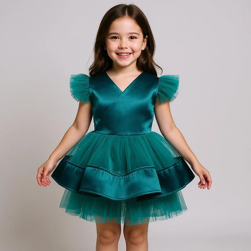 پیراهن دخترانه مدل مجلسی رنگ سبز 