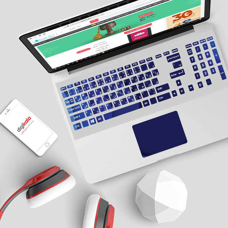 استیکر لپ تاپ مدل 91 hk به همراه برچسب حروف فارسی کیبورد