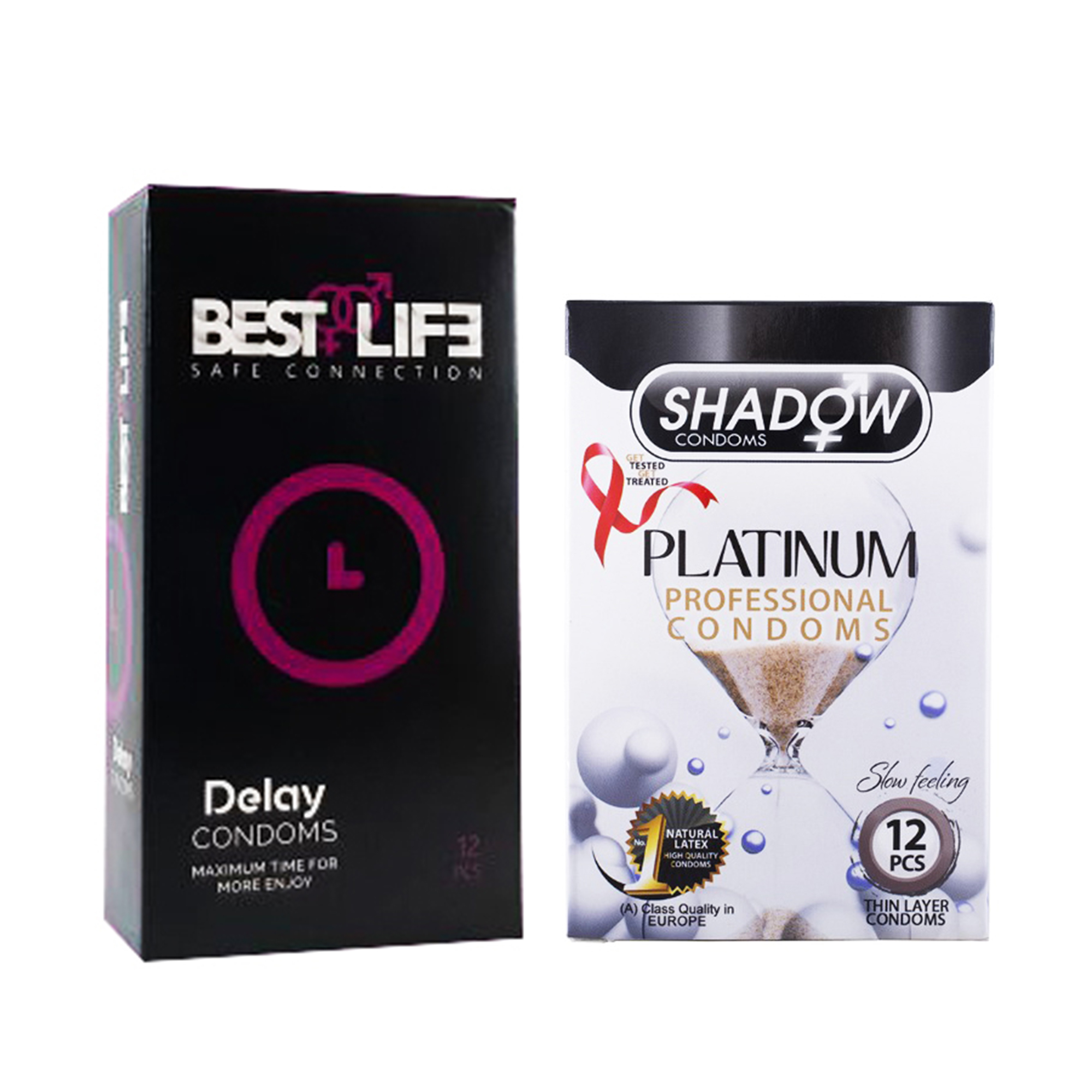 کاندوم بست لایف مدل Delay بسته 12 عددی به همراه کاندوم شادو مدل Platinum بسته 12 عددی