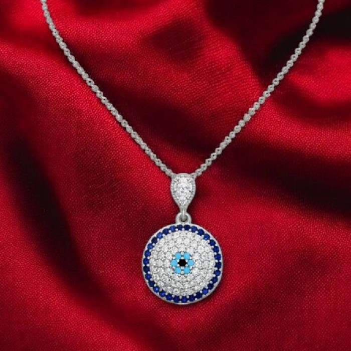 گردنبند نقره زنانه مدل چشم نظر کد ۶۶۵