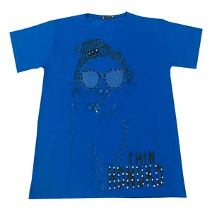 تی شرت آستین کوتاه زنانه مدل عینکی رنگ آبی