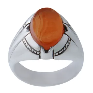 انگشتر نقره مردانه بازرگانی میلادی مدل  عقیق یمنی رکاب دستساز کد AM_1008