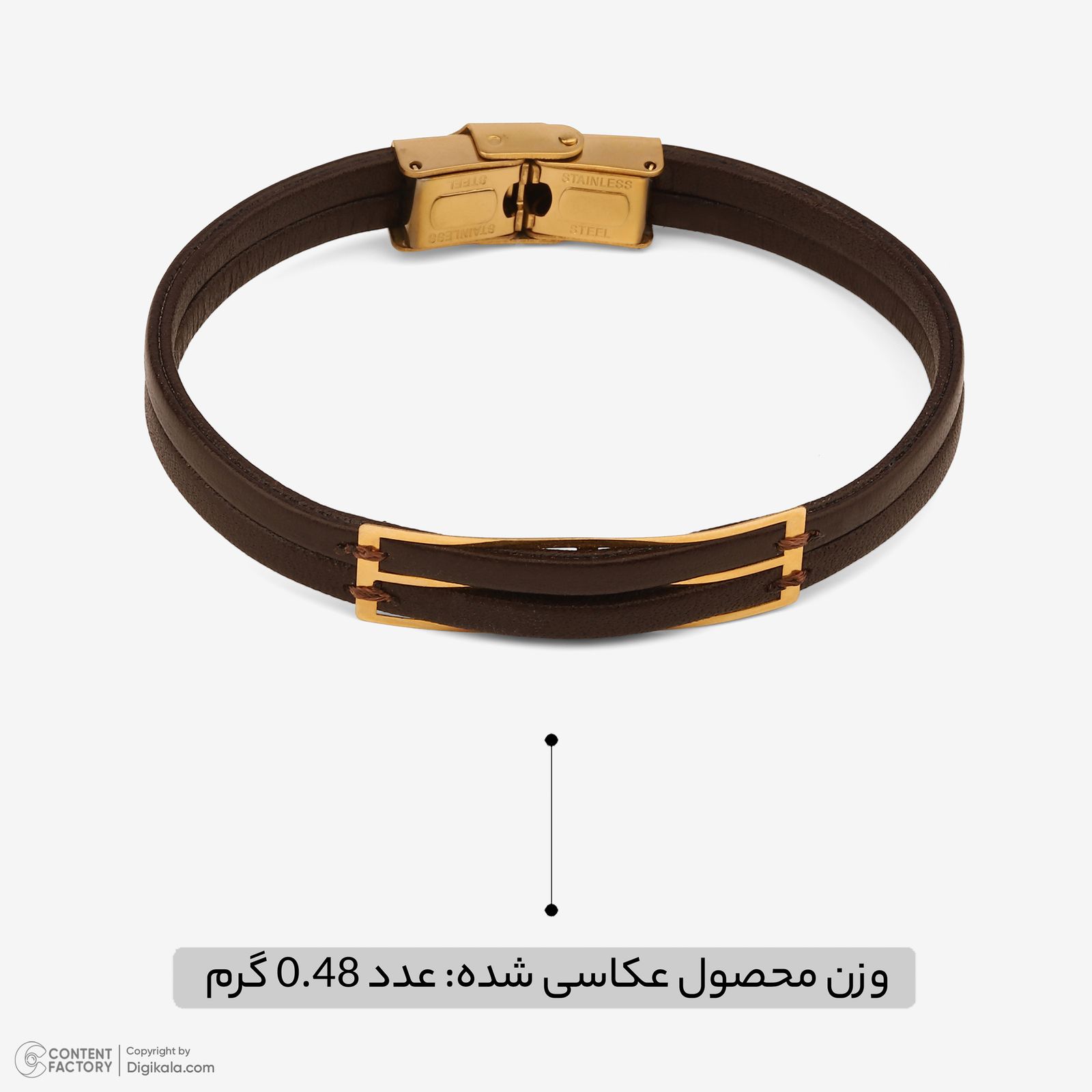 دستبند طلا 18 عیار مردانه با بند چرمی وی گالری مدل مستطیل کد LBB5117 -  - 8