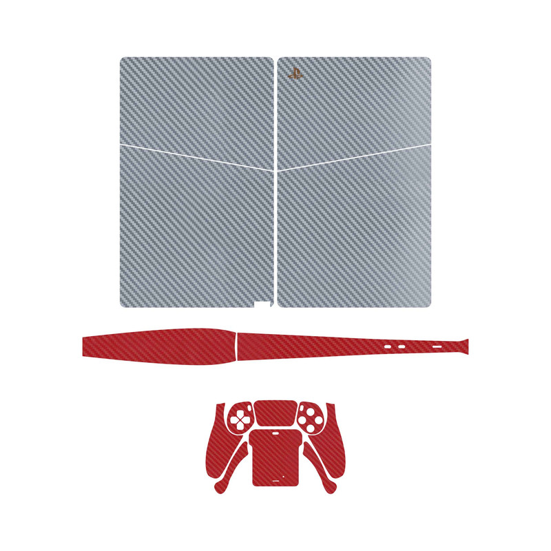 برچسب کنسول و دسته بازی PS5 Slim Digital Edition ماهوت مدل Steel Fiber_Red Fiber