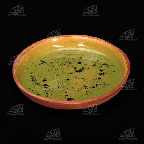بشقاب سفالی آرانیک لعاب پاشیده رنگ ‏سبز‏ طرح ‏نشاط‏ مدل 1000200024