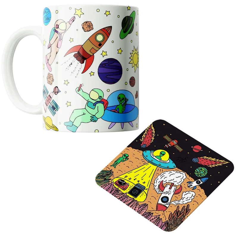 ماگ پاد آفرین مدل فضانورد سیاره منظومه شمسی موشک آدم فضایی کد PZ216 به همراه زیرلیوانی