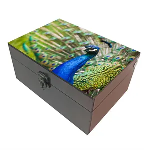 جعبه هدیه چوبی مدل J009 طرح پر طاووس