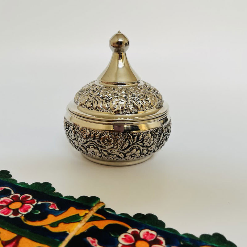 قندان مسی مدل قلم زنی کروم کد ZH418.2