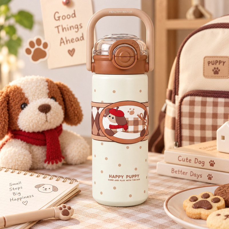قمقمه کودک بوشنگ مدل دوحالته دسته دار Happy Puppy گنجایش 0.58 لیتر