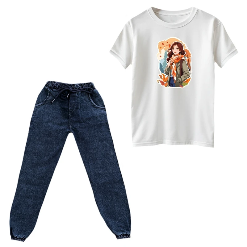 ست تی‌شرت و شلوار دخترانه مدل دوچرخه کد ۳