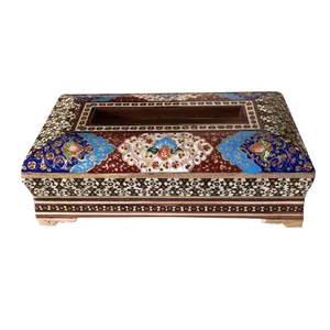 جعبه دستمال کاغذی خاتم کاری طرح تذهیب کد 10432