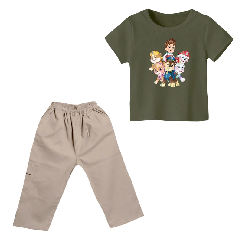 ست تی شرت و شلوارک پسرانه مدل سگ نگهبان کد 2 رنگ سبز