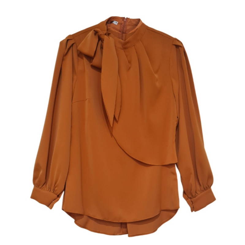 بلوز آستین بلند زنانه مدل کرپ یقه گره ای کد ۴