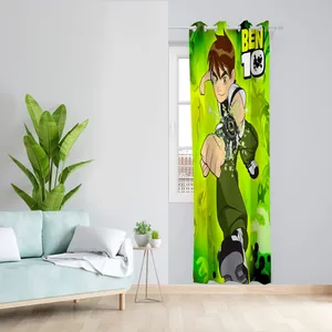 پرده مدل BEN10 مخمل پانچی کد 4814 سایز 140x280 سانتی متر