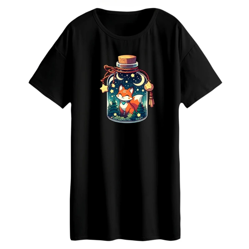 تی شرت لانگ زنانه مدل روباه و بطری