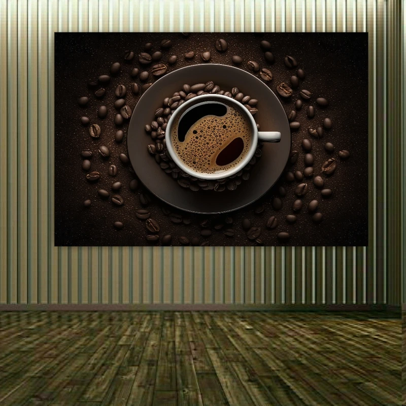 پوستر پارچه ای طرح فنجان و دانه قهوه کد PP2830