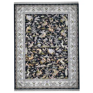 فرش ماشینی فرش مارکت تریتا طرح شکارگاه کد fm1200 55 زمینه ذغالی