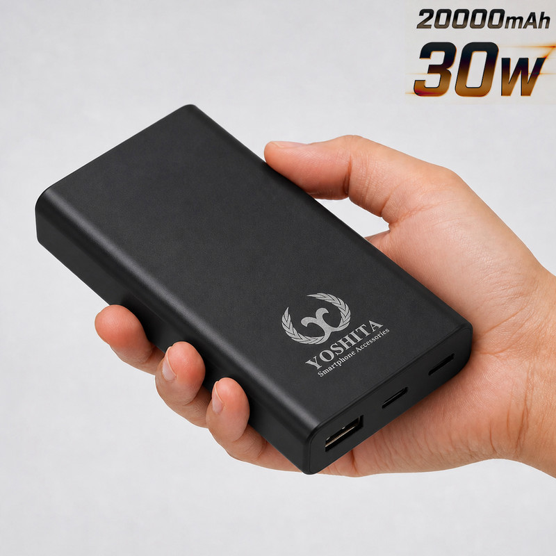 پاوربانک 30 وات یوشیتا مدل YP-001 ظرفیت 20000 میلی‌آمپر‌ساعت به همراه یک عدد کابل USB-A به USB-C