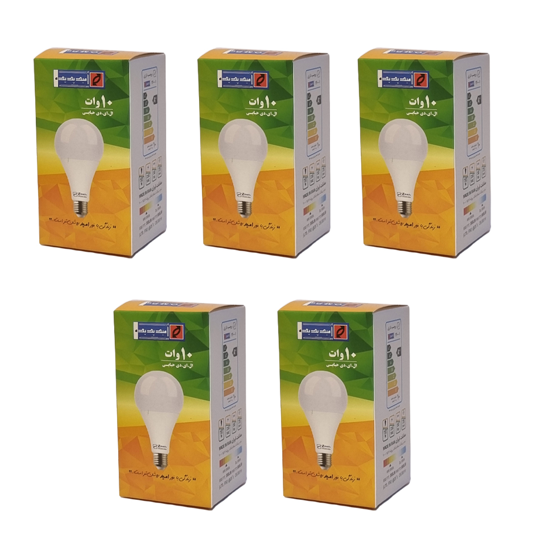 لامپ ال ای دی 10 وات امید پدیده مدل حبابی پایه E27 بسته 5 عددی