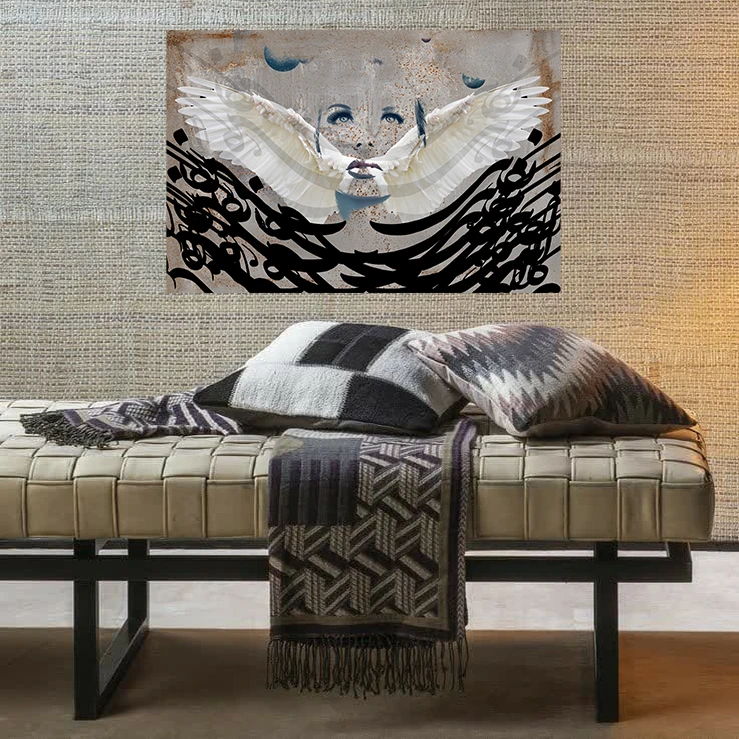 تابلو شاسی طرح مخمل تایپوگرافی نستعلیق مدل دختر و بال ها کد AR31070