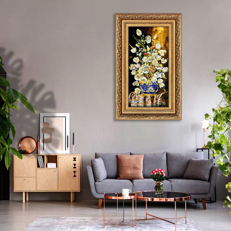 تابلو فرش دستباف فرش میرنظامی مدل گل و گلدان کد 1644