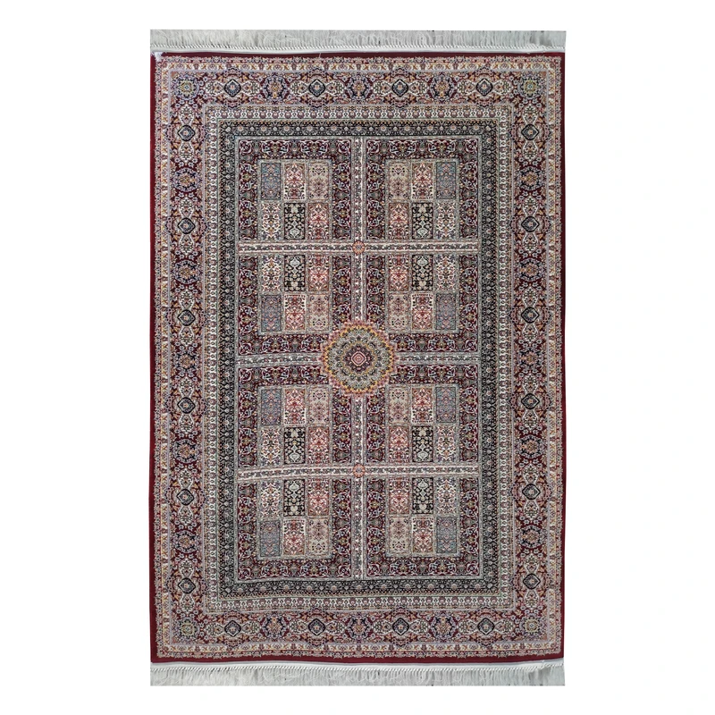 فرش ماشینی 700 شانه فرش مشهد زمینه لاکی حاشیه لاکی مدل 722321