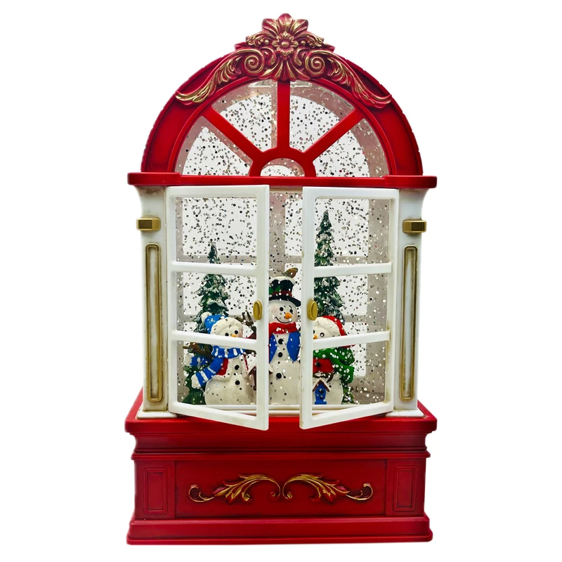  گوی موزیکال مدل پمپی آکواریومی طرح پنجره آدم برفی و کریسمس کد P4221