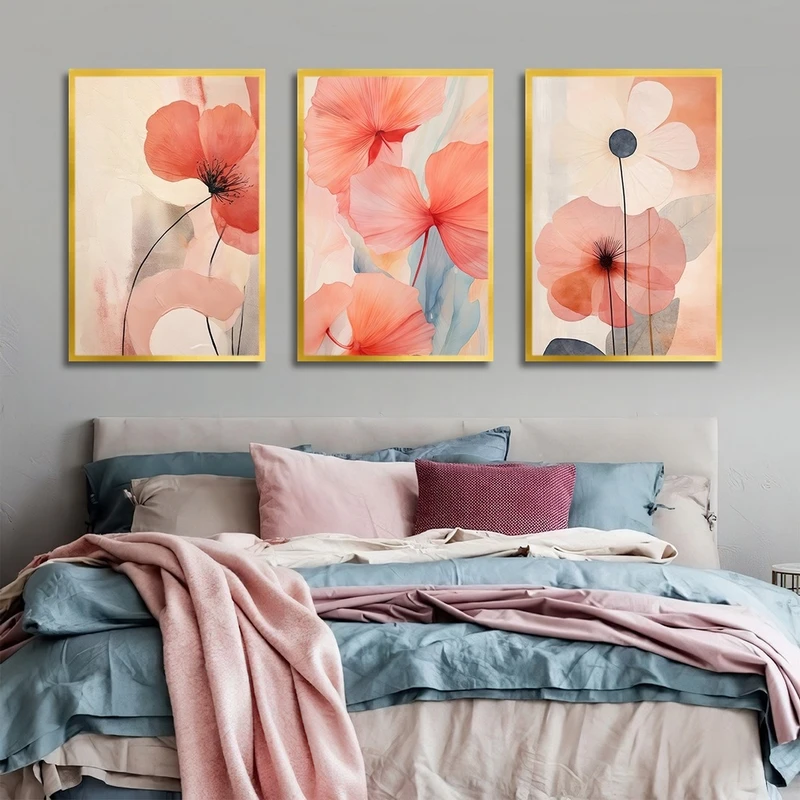 تابلو بکلیت طرح آبرنگ گل مدل T-2811 مجموعه 3 عددی