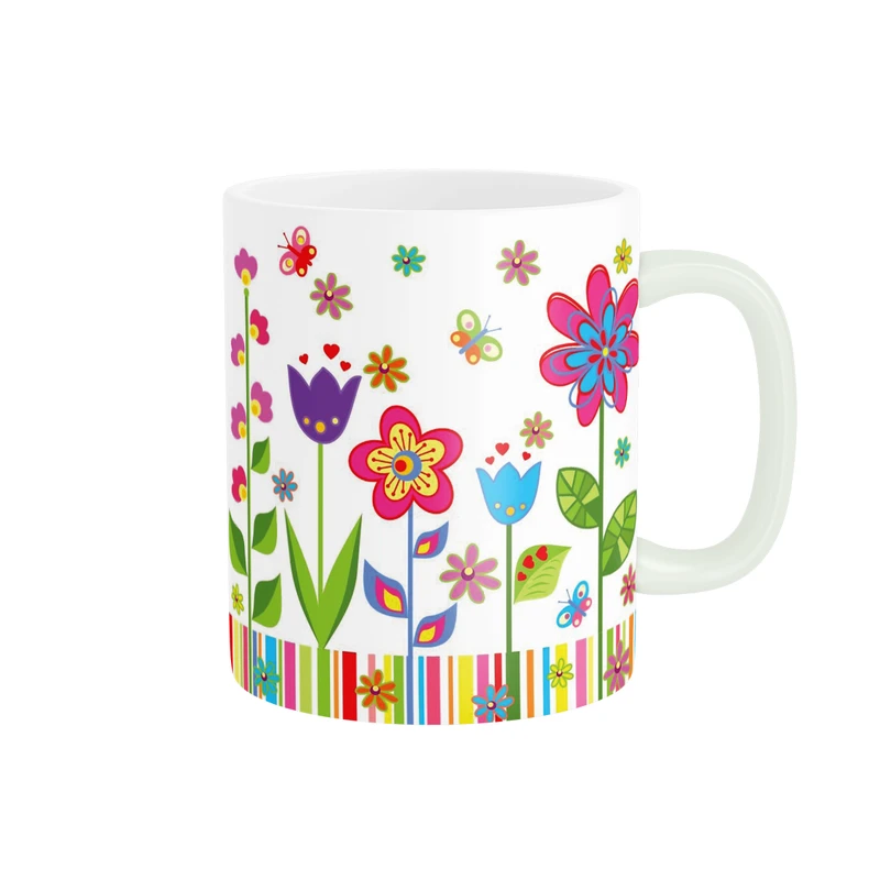 ماگ پاد آفرین مدل گل ها و پروانه های رنگارنگ کد DKC158