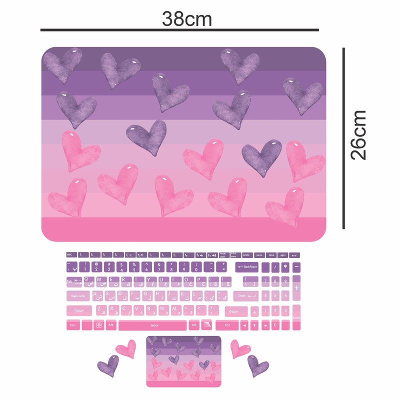  استیکر لپ تاپ مدل lovely heart مناسب برای لپ تاپ 17 اینچ به همراه برچسب حروف فارسی کیبورد