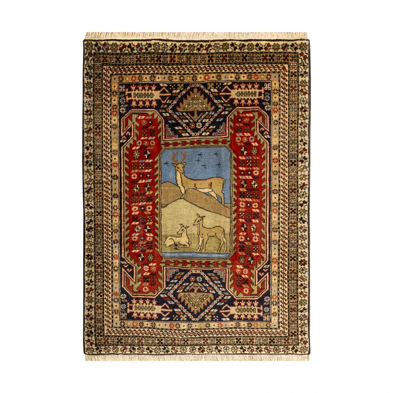 فرش دستبافت 0.92 متری طرح اردبیل کد 45P1970 زمینه لاکی