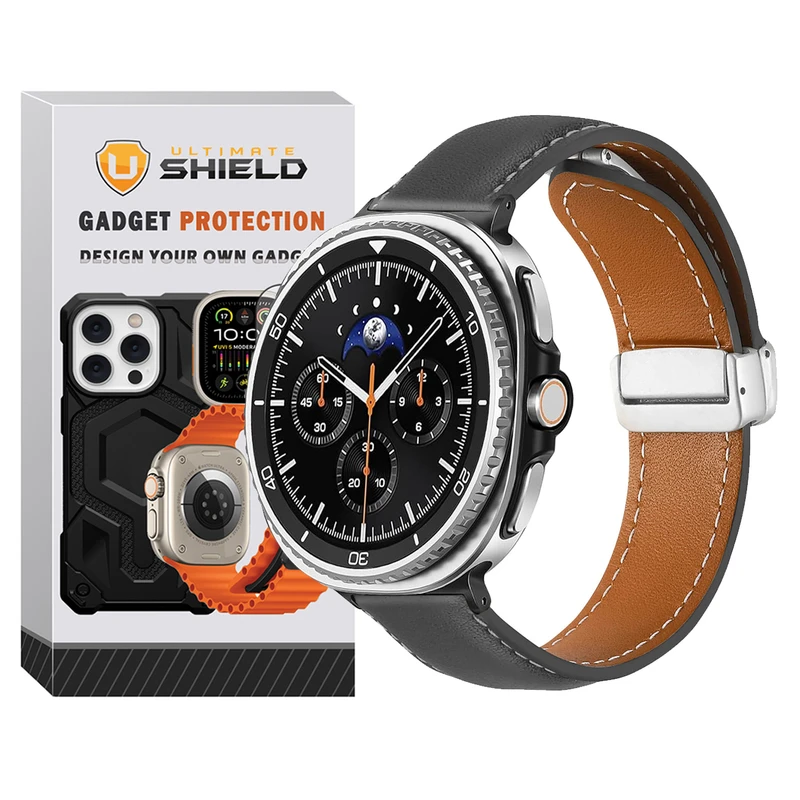 بند آلتیمیت شیلد مدل Leather Mag NV8 BK مناسب برای ساعت هوشمند سامسونگ Galaxy Watch 8 40mm